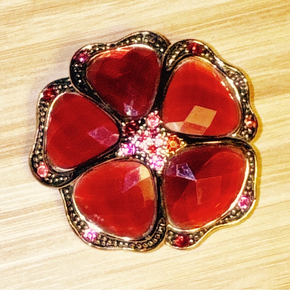 Liz Claiborne Vintage Hibiscus Flower Red Brooch Pin